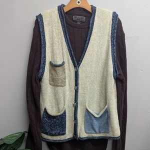 Vintage Christopher & Banks Knitted Cardiagn Sweater Vest - Brown and Cream